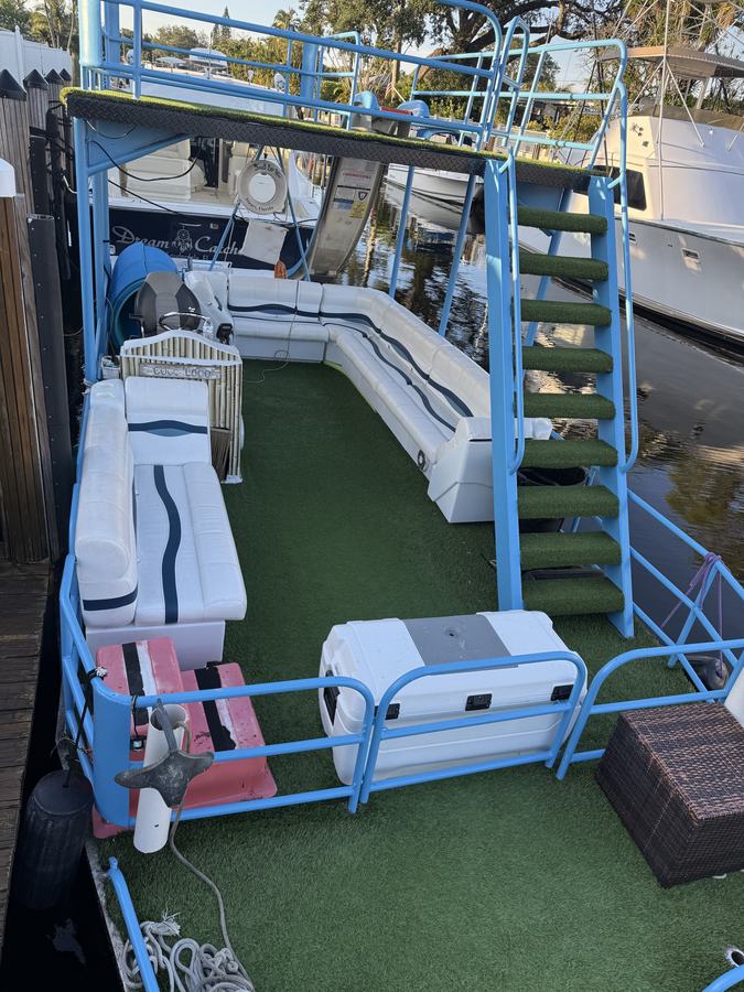 Boozy Barge 2.0 deck interior seating upper level Fort Lauderdale party pontoon