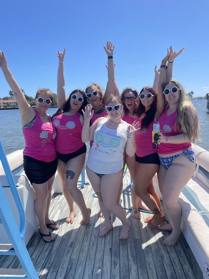 Pink bachelorette party boat Fort Lauderdale pontoon charter